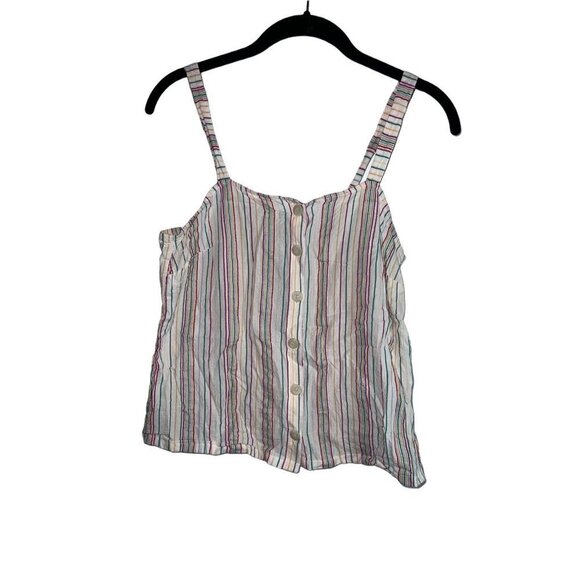 MADEWELL Button-Front Cami Tank Blouse in Textural Cotton Rainbow Stripes - Picture 2 of 11